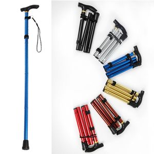 Justerbara starka aluminiumvandringspolar Fällande teleskopisk Ultralight 4 Sektion Off-Road Vandring Utomhus Walking Stick Portable Old Cane