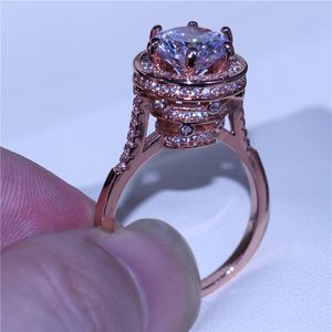 Handgjorda smycken kvinnlig mode ros guld fylld 3CT Diamonique CZ Engagement Bröllop Band Ring för kvinnor