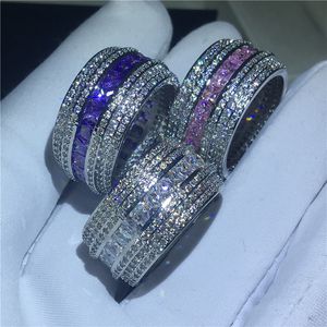 3 färger lyx ring vitguld fylld 7 rader zircon cz årsdag bröllop band ringar för kvinnor brud finger smycken