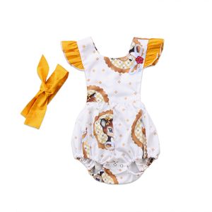 2018 Nuovi vestiti per bambini Cute Baby Girl Pagliaccetto Ruffled Fly Sleeve Deer Print Pagliaccetto Fascia 2PCS Abbigliamento per bambini Estate Toddler Girls Clothes