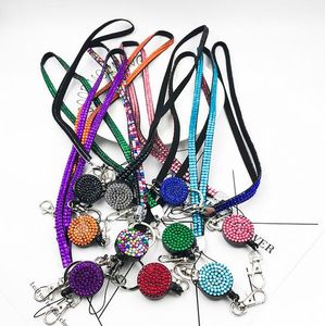 Pescoço Cadeia de Strass Bling Cinta Retrátil ID Badge Reel Titular Chave Do Telefone Camisola Cadeia Pingente de Colar longo