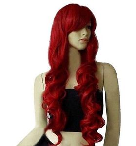 Moda Kobiety 80 CM Lady Girl's Dark Red Long Falisty Kręcone Costum Anime Cosplay Wig