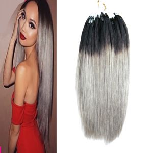 Micro Loop Ombre Silver Gray Hair Extensions 100G 1g Stand Micro Hair Extensions Straight Micro Link Human Hair Extensions