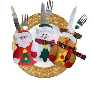 Porslinskåp Juldekorationer Santa Snowman Shape Fork Kniv Wrap Covers Bag för bordsset Dekorativ Gratis DHL HH7-1726