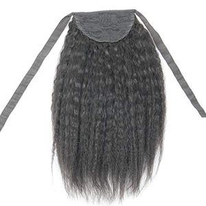 Coarse yaki kinky straight ponytail hairpiece Ties up ribbob wrap around italian yaki human hair pony tail 14inch 120g