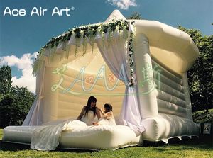 Attractive Full PVC Inflatable White Wedding Bouncer Jumping House Trampolin Bouncy Castle Rental With Cuitains For Garden Wedding Ceremory