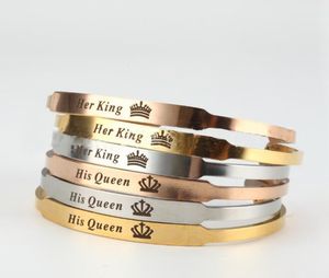 O seu conjunto de correspondência titanium aço inoxidável sua rainha seu rei casal pulseira de prata ouro rosa pulseira de ouro casal presente