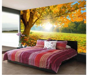 Personalizado qualquer tamanho mural papel de parede fundo tv original bela folha de bordo dourado grande árvore outono floresta sol tv fundo parede