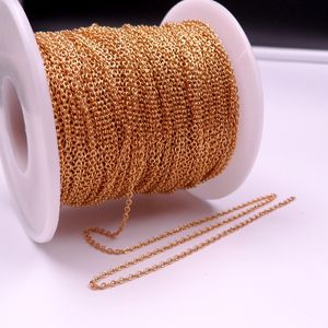 GNAYY 10 Metros Lote a granel Banhado A Ouro Oco Oval O Rolo Cadeia de aço inoxidável DIY jewlery Cadeia de Marcação 1.5 MM / 2 MM