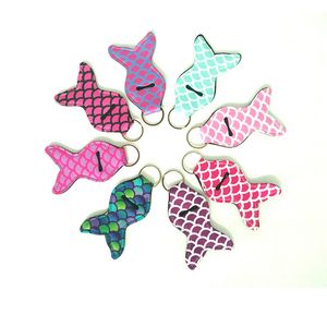 Keychains Lanyards Mermaid Tail Tryckt omslag Flickan Lipstick Keychains Neoprene Chapstick Cover Hylsa Key Ring Multi Colors Key Chain Party Favors XS6U