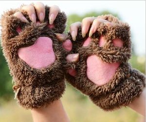 Claw Paw Plush Mittens Kort Fingerless Half Finger Handskar Björn Katt Plysch Paw Claw Half Finger Glove Soft Half Cover Handskar