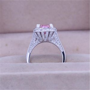 Vecalon Nuovo anello da donna taglio cuscino 10ct rosa 5A zircone Cz 14KT oro bianco riempito con pietra portafortuna anello per donna uomo regalo