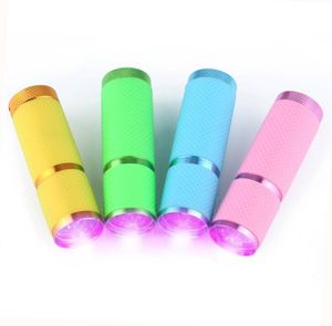 9 led mini flashing torch portable mini UV flashlihts lamp Gel Polish Nail Dryer Aluminium alloy Torches for hiking cycling