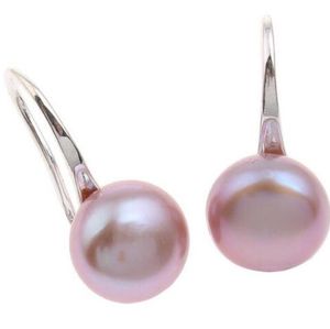 New Big Pearl Button 9-10mm Purple Pearl Natural Earrings Natural Pearl Sweet Water Earrings Women Wedding Bridal Gifts Earrings
