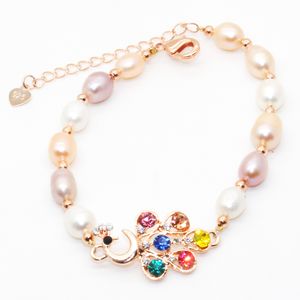 Commercio all'ingrosso ovale del braccialetto della perla del braccialetto 6-8mm della perla d'acqua dolce naturale dei monili femminili di fascino di modo