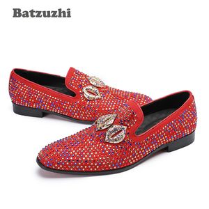 2018 Zapatos Hombre Luxus Handgemachte Männer Leder Schuhe Kristall Strass Kleid Schuhe Männer Müßiggänger Rot Männer Schuhe, große Größen US6-12