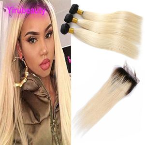 Peruvian Wholesale Straight Human Hair 1B/613 Bundles With 4X4 Lace Closure Virgin Hair Extensions 1B/613 Yirubeauty