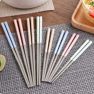 Eco-Friendly Wheat Straw Handle Chopsticks, 304 Stainless Steel Bulk Chopsticks with Different Color Wheat Straw Handle