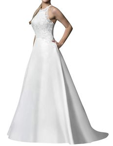 Bröllopsklänning Lace Bride Dresses Satin Halter Bridal Gown Train Women White Wedding Gowns Vestido de Noiva Bröllopsklänning Robe de Marie