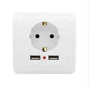 Wholesale Wall Power Socket Plug Grounded, 16A EUStandard Electrical Outlet With 2400mA Dual USB Charger Port for Mobile 110-250V