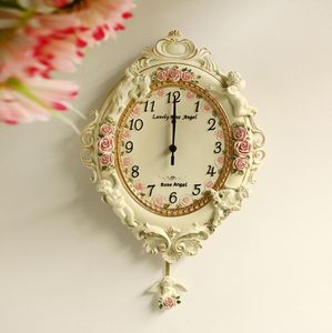 Ornamento Do Jardim europeu relógio relógio de luxo Home Furnishing resina alívio anjo sala de estar relógio de parede