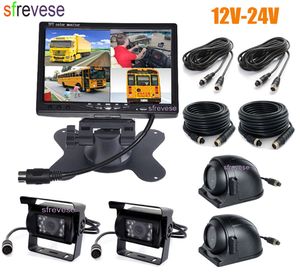 4x 4Pin IR Car Front Side Rear View Reversing Backup Parking Camera+ 7" LCD 1/2/3/4CH Quad Split Monitor for Bus Truck Motorhome
