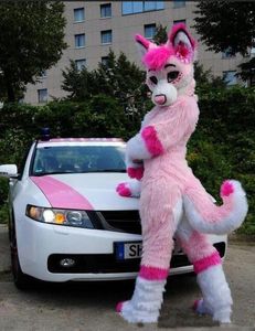2018 Customized Pink Fursuit Husky Wolf Fox Mascot Kostym Animal Suit Halloween Julfödelsedag Full Body Props Costumes Outfit