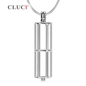 CLUCI Cylinder Charms Mounting 925 sterling silver Tube Pearl Necklaces cage Pendant to hold pearls, minimalism jewelry for OL S18101607