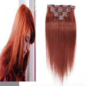 10 cali Clip w Ludzkich Hair Extensions Straight 7PCS 100g # 33 Dark Auburn Brown