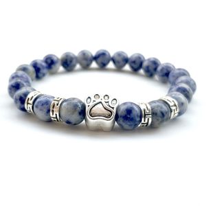 2 färger 8mm natursten pärlor armband hund paw charm stret stretch yoga smycken iger ögon blå sten armband