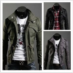 2018 Ny Slim Sexy Top Designed Mens Jacket Coat Slå ner Krage Jaqueta Black Army Green Grey England Style NZ24 Dropshipping S914