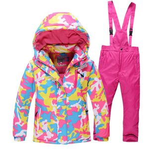 -30 children's outdoor ski suit Gilr / Boy snowboard suit warm waterproof winter jacket + pants suitable for 4-14 years old