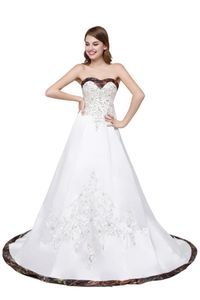2018 Sexy Camo Sweetheart Appliques A-Line Wedding Dresses With Sequin Button Satin Wedding Party Bridal Gowns Vestido De Novia BW21