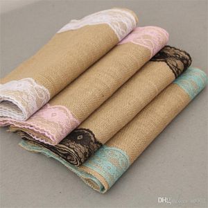 Naturlig Jute Table Runner Fashion Vintage Multi Colors Lace Bordduk Ornament för bröllopsfest Juldagens inredning 11TN FF