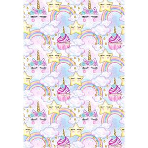 Colorful Rainbow and Clouds Baby Girl's Unicorn Party Backdrop Printed Cakes Stars Kids Watercolor Birthday Photo Booth Background