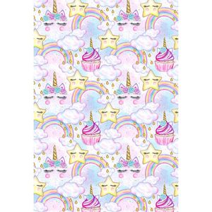 Färgglada regnbåge och moln Baby Girl's Unicorn Party Backdrop Printed Cakes Stars Kids Akvarell Födelsedag Foto Booth Bakgrund