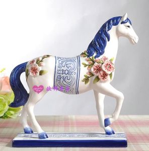blue and white ceramic horse statue home decor crafts room decoration office vintage ornament porcelain animal figurines gifts