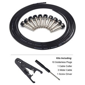 Solderless Connections Design Guitar Cable DIY Guitar Pedal Patch Cable kit 10 Solderless Black Cap Plug 3M Cable and Cutter