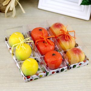 Emulatie fruit geurende kaarsen sets perziken oranje citroen appel vorm handgemaakte kaars voor kerstfeest decoratie 4 2BS FF