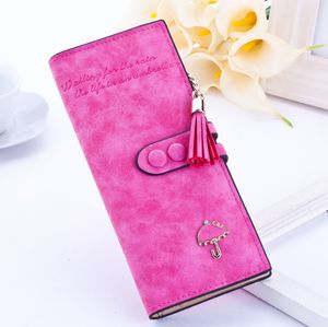 Den eleganta kvinnornas läder med stor kapacitet Multi Card Slots Korthållare 3 Fold Lång Checkbook Plånbok med Tassel