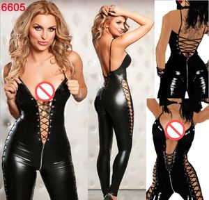 Sexy Women Lingerie Erotic Jumpsuit Backless Faux Leather Pole Dance Costume #T78