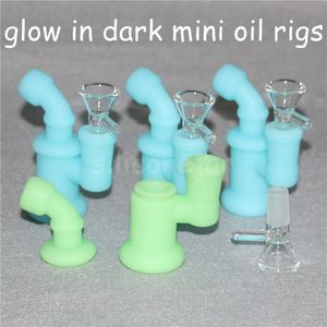Diseño de novedad Hookahs Vaporizador de cera Vape Pen Portable Glow Silicona Bongs Plastic Bong Oil Nectar Mini Water Tipes