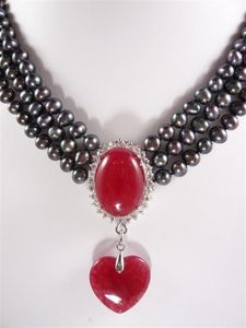 Rote Jade Perlenkette großhandel-Schöner Schmuck rows MM schwarze Perlenhalskette roter Jadeanhänger