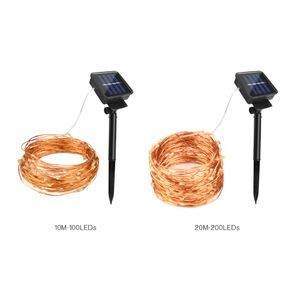 Solar LED Strip Lights 66FT 33ft 16 stóp 20m 200ds 10m 100eds LED String Copper Wire Wodoodporne Ogród Światła słoneczne na Boże Narodzenie Halloween