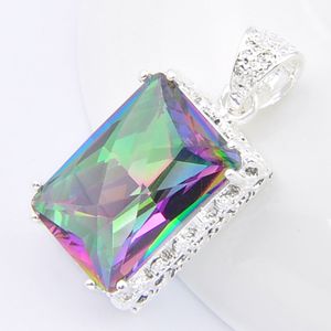 Luckyshine Square Vintage Mystic Rainbow Topaz Gems Sterling Posrebrzana Biżuteria Ślubna Dla Kobiet Wisiorki na naszyjniki