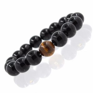 Partihandel svart naturlig svart onyx stenpärlor mode armband män kvinnor sträcker gåva yoga armband