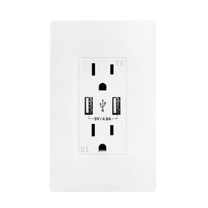AIAWISS OUTLET MED USB, 4.8A USB OUTLET, USB Charger Outlet, Dual USB Laddare med 15A Tamper Resistent Duplexbehållare, Vit