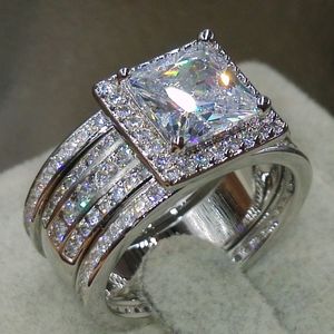 Victoria Wick 3 sztuk Luksusowa Biżuteria Księżniczka Cut White Topaz 10kt White Gold Wypełnione Party Topaz Diamond Women Wedding Band Ping Finger Prezent