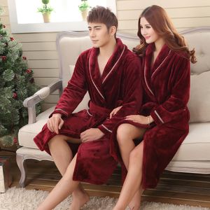 Zebery Warm Flannel Långärmad kappa Röd Par Vuxna Siamese Pyjamas Laced Fashion Night Gown For Women Man