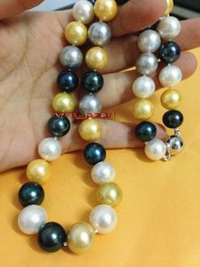Riesige Graue Perlen großhandel-ECHTE riesig FINE mm Südsees WHITE GOLD GRAU SCHWARZ Mehrfarbenperlenhalskette K